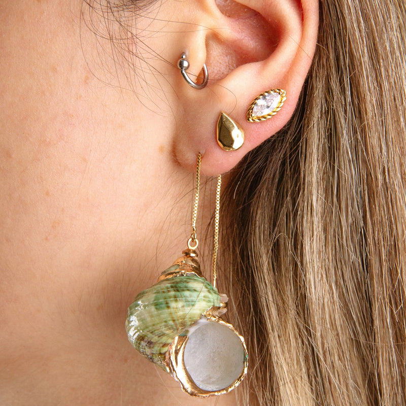 Green Spiral Sea Shell Earring